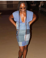 Denim-block skirt