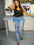 ColorBlock Painted floral jeans